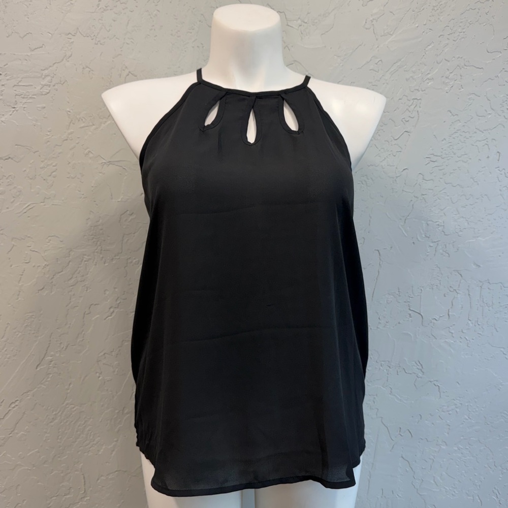 Paper Moon Black Keyhole Halter Blouse Sleeveless Chiffon Top Size L